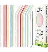 SPLF 12 Pack Translucent Reusable Silicone Drinking Straws,BPA Free Extra Long Collapsible Straws...