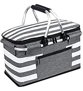 KEFOMOL Insulated Picnic Basket,Leak-Proof Collapsible Cooler Bag,26L Grocery Basket with Lid,2 S...