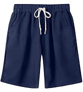 FABEILAI Women's Knee-Length Bermuda Casual Shorts with Elastic Waist Drawstring