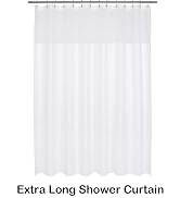 Barossa Design Extra Long and Wide Fabric Shower Curtain with Sheer Window 84 x 84 inch, Waffle W...