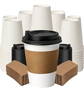 ECOEXTRA 12 oz Coffee Cups with Lids and Sleeves 100 Pack, White Leak-Proof Disposable Coffee Cup...