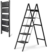 Step Ladder 5 Step Folding, OOSOFITT 330 Lbs Load Heavy Duty Step Ladders for Home/Indoor, Tall K...
