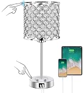 GyroVu Crystal Bedside Table Lamp, Silver Touch Bedroom Lamp, USB C+A Ports | 3-Way Dimmable, Tou...