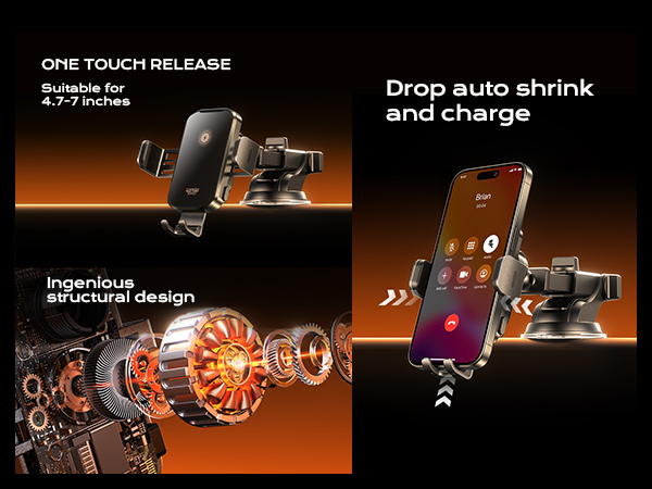 put phone in holder,auto clamp your phone to charge. Ingenious structural design car phone holder
