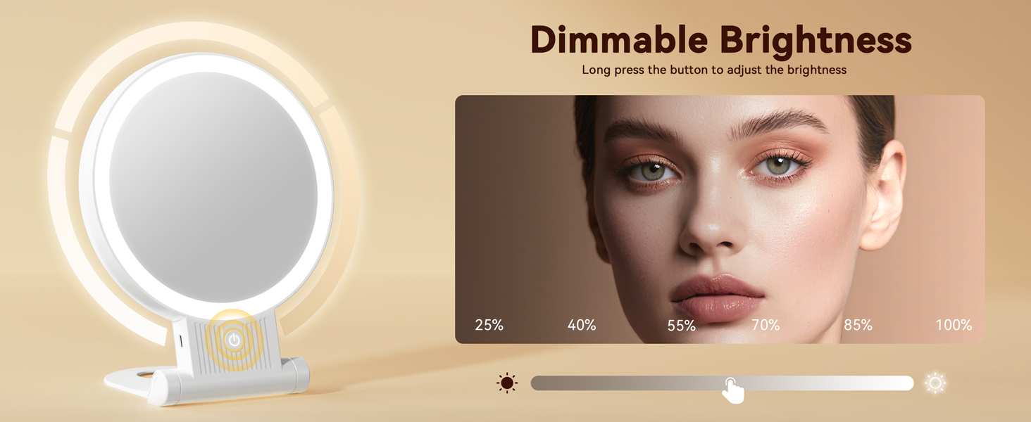 Long-press touch control for stepless brightness from 1% to 100%