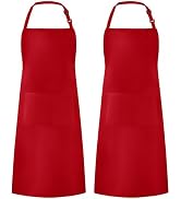 Syntus 2 Pack Adjustable Bib Apron Waterdrop Resistant with 2 Pockets Cooking Kitchen Aprons for ...