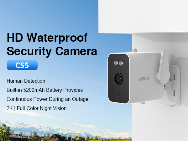 2K Outdoor WiFi BulletCam 5000mA Built-in Batt PowerOutage Human Detection Alexa SD Cloud ONVIF RTSP