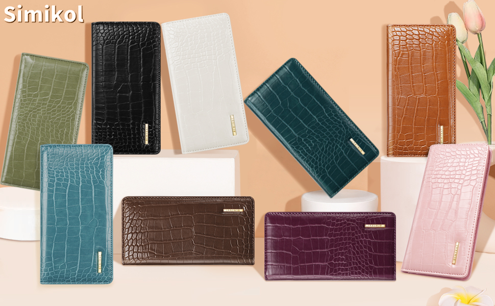 Crocodile Vegen Leather Minimalist Slim Thin Long Wallets