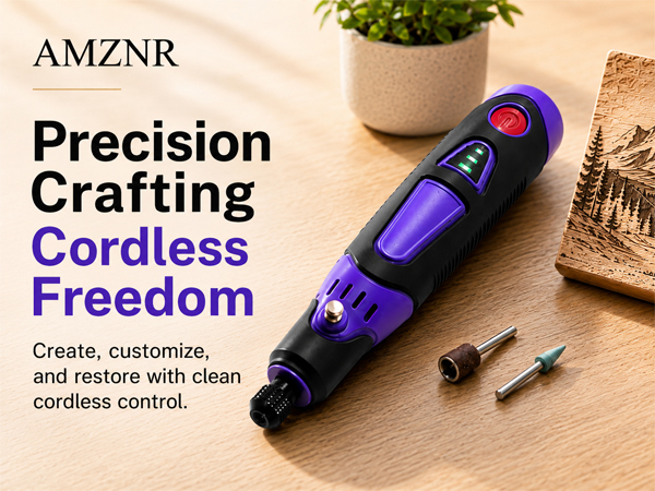 Cordless LED rotary tool for wood carving, metal etching & jewelry polishing. Perfect for DIY.