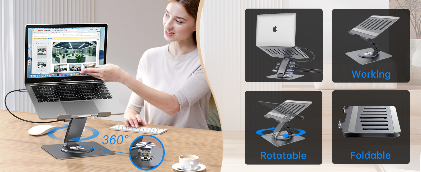 Adjustable laptop stand with USB Hub foldable rotatable