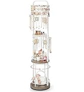 Jewelry Holder Organizer, Floor Jewelry Organizer with Earring Organizer Necklace Holder, Rotatin...