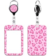 Pink Leopard Retractable ID Badge Holder Reel Cute Badge Reel with ID Holder for Keys & ID Badges...