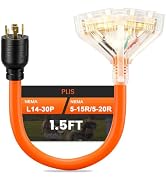 PLIS 30 Amp to 110 Outdoor Generator Adapter Power Cord, 4 Prong Locking 30 Amp to 15 Amp Generat...