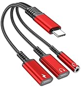 USB-C to 3.5mm Headphone and Charger Adapter, 3 in 1 Dual Type C Aux Splitter Charger Headphone J...