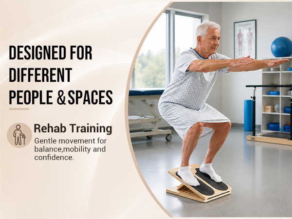 Slant board for gentle rehab training, balance support, and mobility practice.