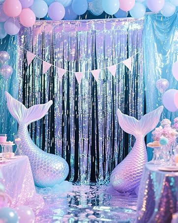 Iridescent Party Streamers Tinsel Foil Fringe Curtain