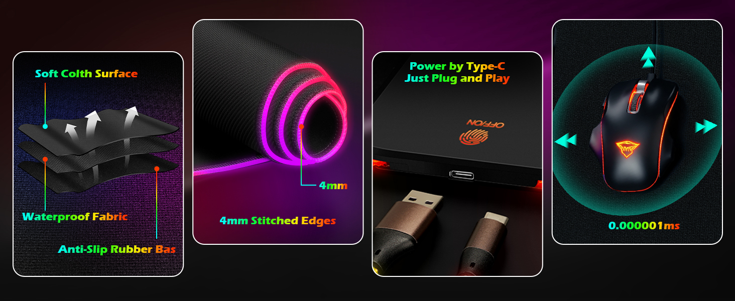 RGB Gaming Mouse Pad with LED Cable, XXL Large Mousepad with 13 Light Modes Non-Slip Rubber Base