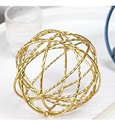 TICKCACY Metal Decorative Ball Gold Metal Geometric Sphere Iron Ball Table Decor Tabletop Orbs De...