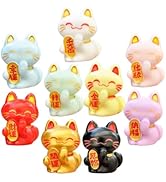 Kichvoe Mini Ma- Ne- Lucky Cat Figurines 9PCS Miniature New Year Japanese Cat Statue Cute Fortune...