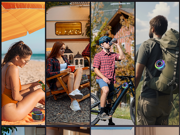 Grid of multiple lifestyle photographs showing various indoor and outdoor scenes with natural lighting.