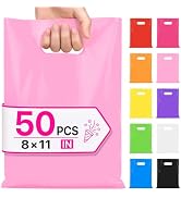 LOVOBAG 50PCS Party Favor Goodie Kids Gift Bags Pink Plastic 8x11 Bulk | Goody Bags With Handles ...
