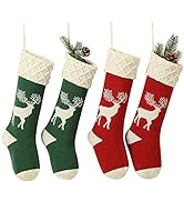 GOER Knit Christmas Stockings 18" Pack of 4,Elk Pattern