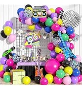 80s 90s Theme Birthday Party Decorations for Adult, Retro Neon Balloon Arch Garland Kit with Disc...