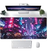 Desk Mat,Cyberpunk Neon City Large Gaming Mouse Pad for Desk XXL,Futuristic Night Street Desk Pad...