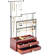 ProCase Wooden Jewelry Box with 2 Drawers Christmas Gifts for Women Girls, 5 Tiers Height Adjusta...