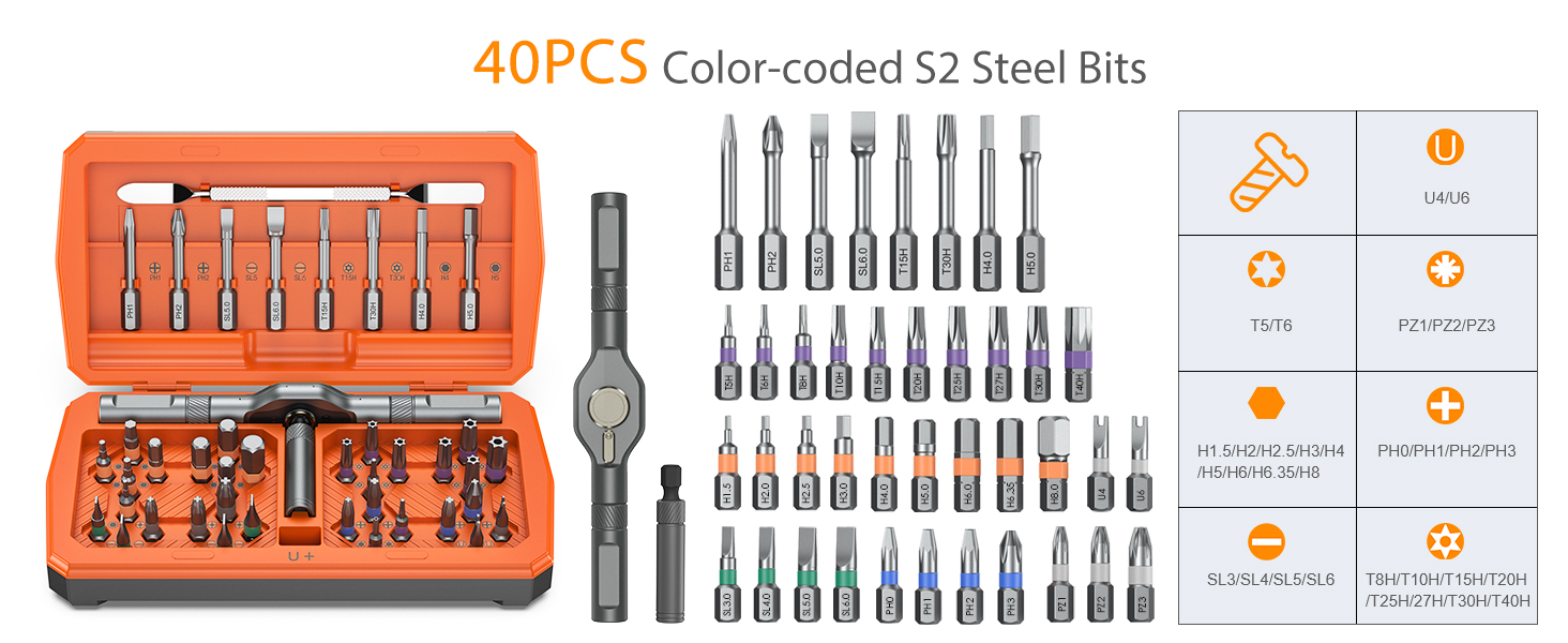 40PCS Color-coded S2 Steel Bits