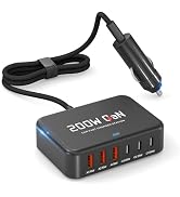 Dzytnsy 200W Car Charger,6 Ports,Super Fast Charging Compatible with MacBook pro/Air/M5 M4 M3 M2 ...