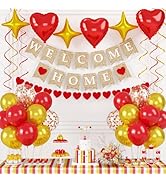 Welcome Home Banner, Welcome Home Decorations with Hanging Swirl Streamers Heart Star Foil Balloo...