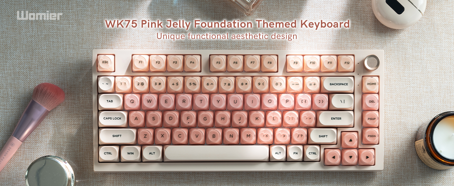 womier 75 percent wireless pink gaming mechanical keyboard