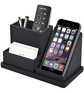 XNONE Pu Leather Desk Pen/Pencil Organizer Multi-Function Cell Phone/Remote Control Storage Box w...