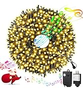 Music Motion Sensor Christmas String Lights 105ft 300 LED, Warm White Christmas Tree Lights,End-t...