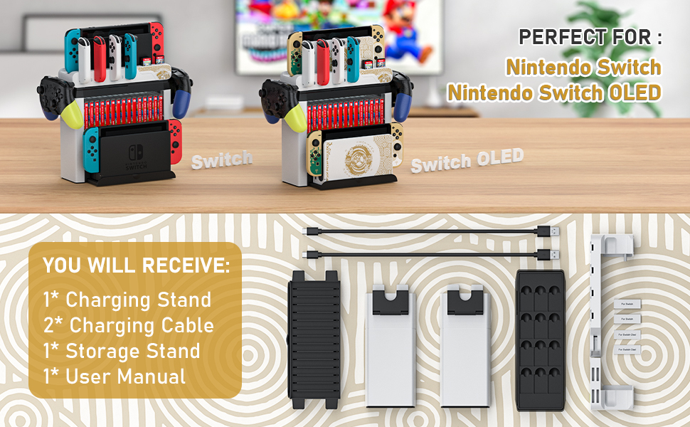 switch gaming accessories organizer controller charger station for desk Zelda Tears Of The Kingdom