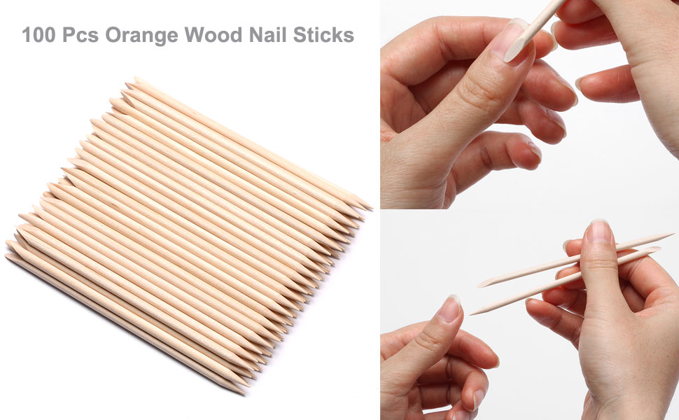 100 Pcs Orange Wood Nail Sticks