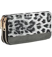 KAROMUS Women's Cheetah Print Wallet,Leopard Western Large Capacity Purse, 2 Zippers Card Cases M...