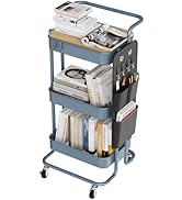DTK 3 Tier Metal Utility Rolling Cart with Table Top and Side Bags, Metal Tray Storage Organizer ...