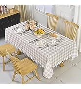 Essifunia Fringe Checkered Tablecloth with Tassel 52x70 Inch Rectangular - Farmhouse Rustic Fabri...