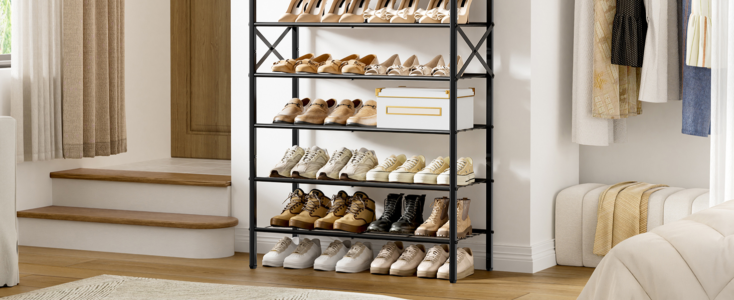 Metal Shoe Rack Organizer Wooden Shoe Storage for Entryway