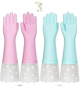 KAQ Reusable Rubber Gloves for Dishwashing Cleaning, Non-Slip Cotton Lining Washing Glove Kitchen...
