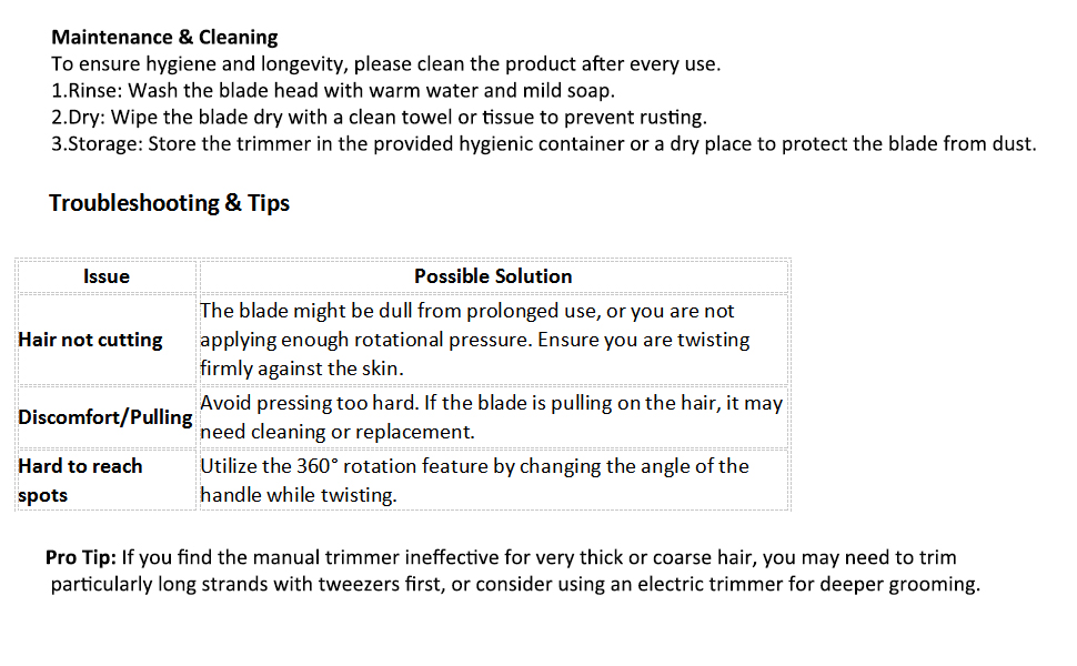 Manual nose hair razor maintenance & trouble shooting