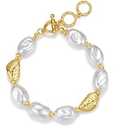 Pikvyo Elegant Baroque Pearl Bracelet for Women, Gold Plated Adjustable Chain with Natural Irregu...