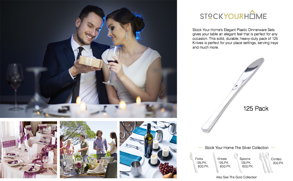 Silver Plastic Knives 125 Pack Disposable Cutlery Knife for Dinner and Dessert, Heavy-Duty Flatware