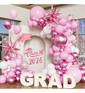 Pink White Rose Balloon Arch Kit, 2026 Graduation Decorations, 130Pcs Pink and White Balloons wit...
