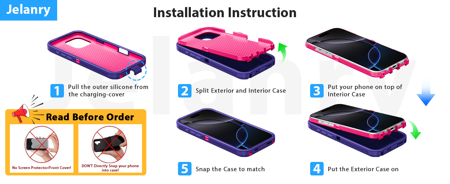 Jelanry iphone 16 pro max phone Case Heavy Duty Rugged Dual-Layer Protection Shockproof Dropproof