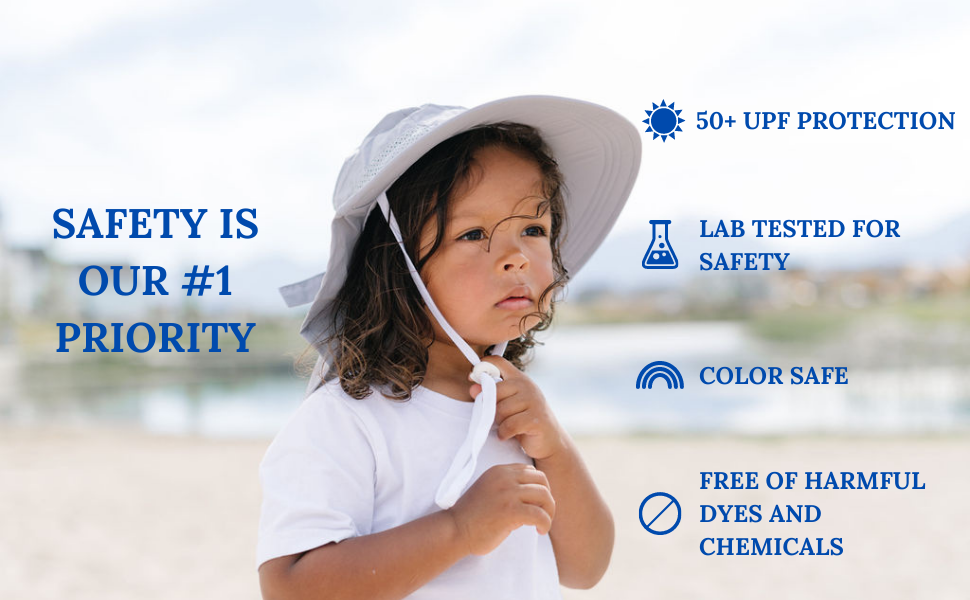 50 UPF protection Lab tested for safety color safe free of harmful dye or chemicals toddler water