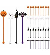 36 Pcs Halloween Cocktail Stirrers, 4 Designs, 7.1 Inch | Pumpkin, Ghost, Black Cat & Bat Drink S...