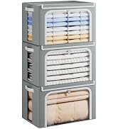 Yecaye Large Clothes Storage Bins with Metal Frame, Foldable Clothing Storage Bin with Lid, Stack...